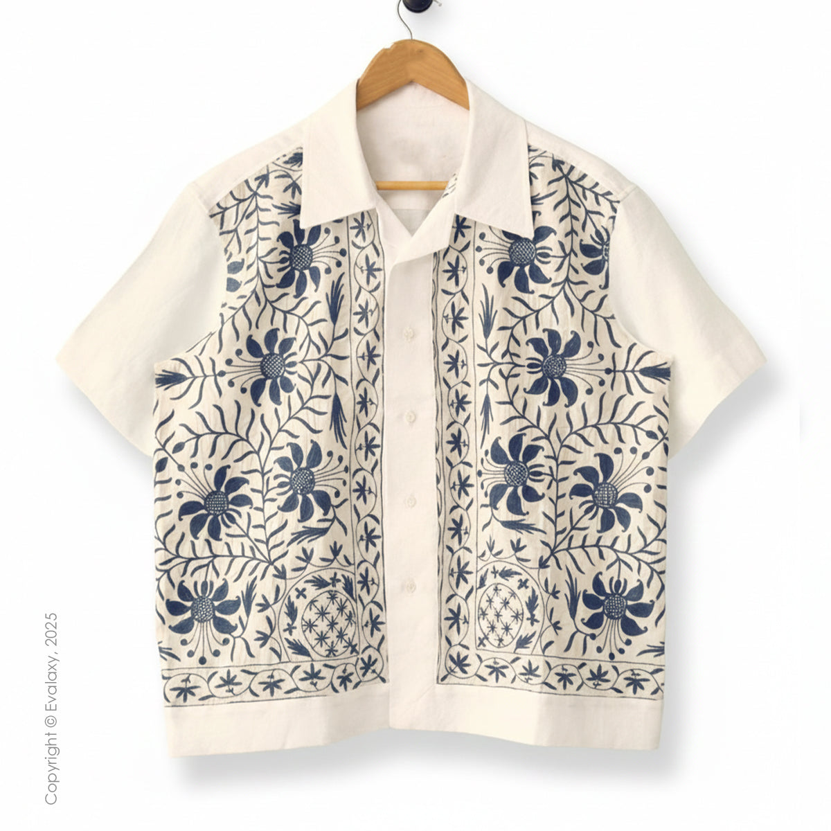 Vintage Indigo Flower Print Shirt for Men and Women