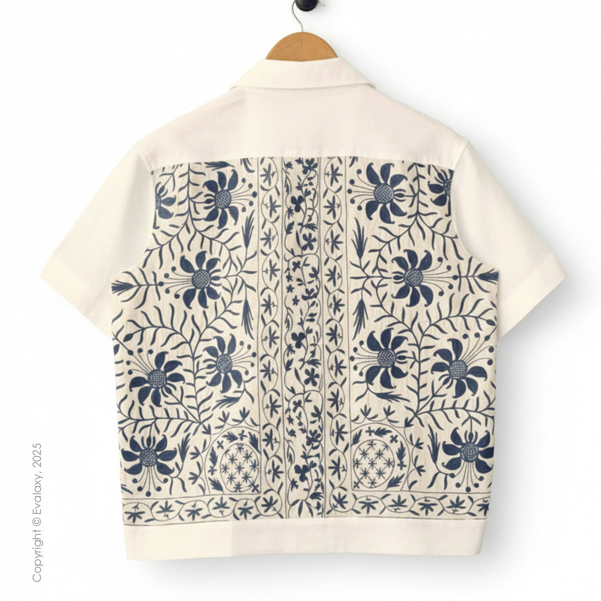 Vintage Indigo Flower Print Shirt for Men and Women