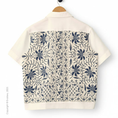 Vintage Indigo Flower Print Shirt for Men and Women