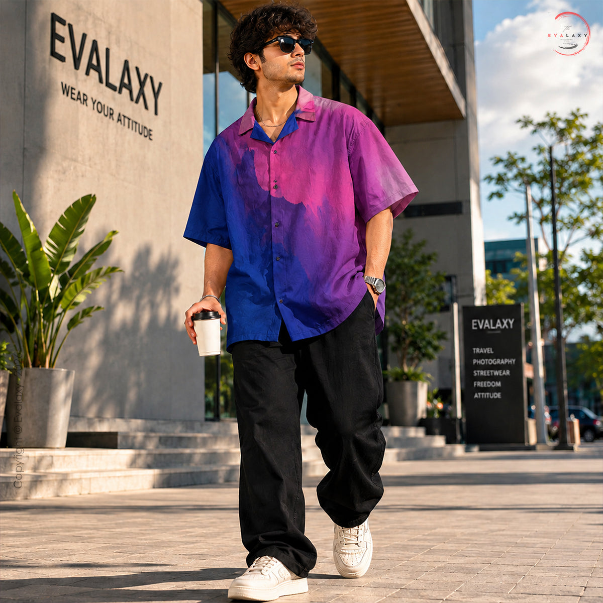 Purple & Blue Gradient Print Oversized Shirt For Men & Women