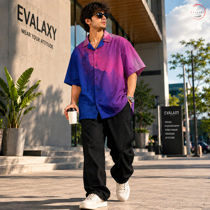 Purple & Blue Gradient Print Oversized Shirt For Men & Women