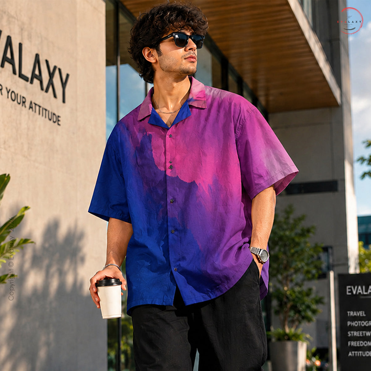Purple & Blue Gradient Print Oversized Shirt For Men & Women