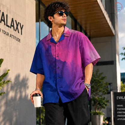 Purple & Blue Gradient Print Oversized Shirt For Men & Women