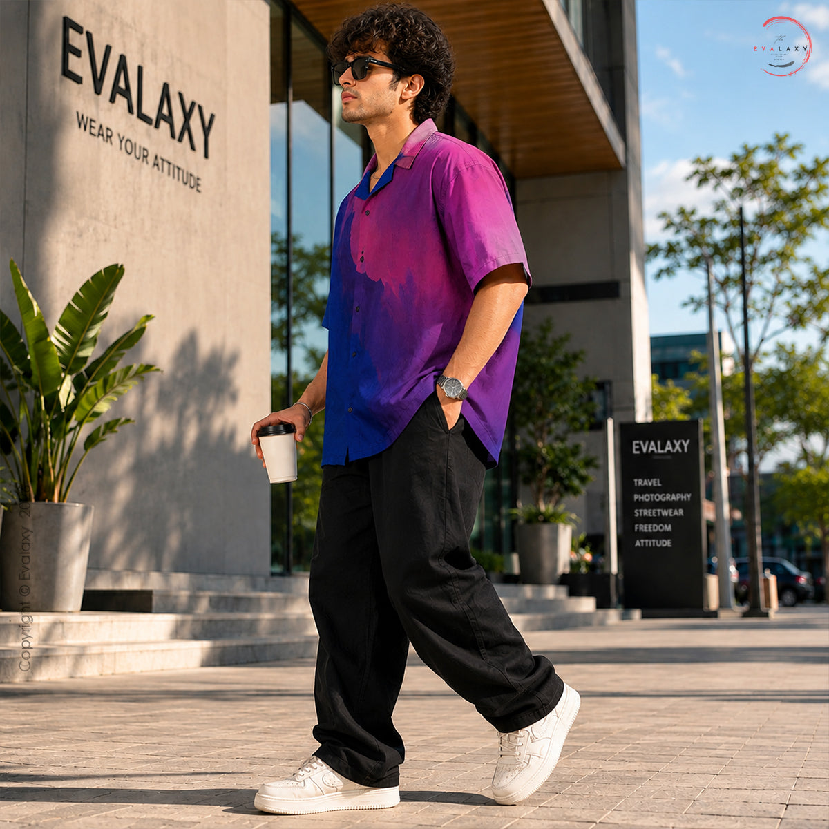 Purple & Blue Gradient Print Oversized Shirt For Men & Women