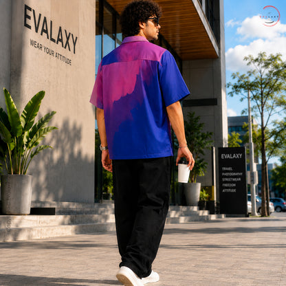 Purple & Blue Gradient Print Oversized Shirt For Men & Women