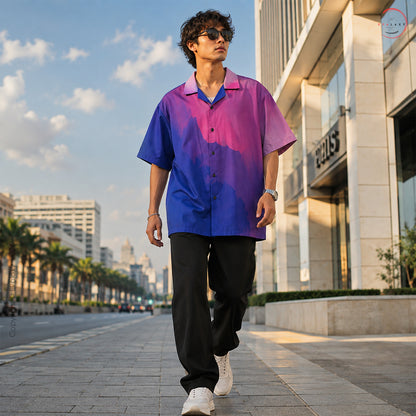 Purple & Blue Gradient Print Oversized Shirt For Men & Women