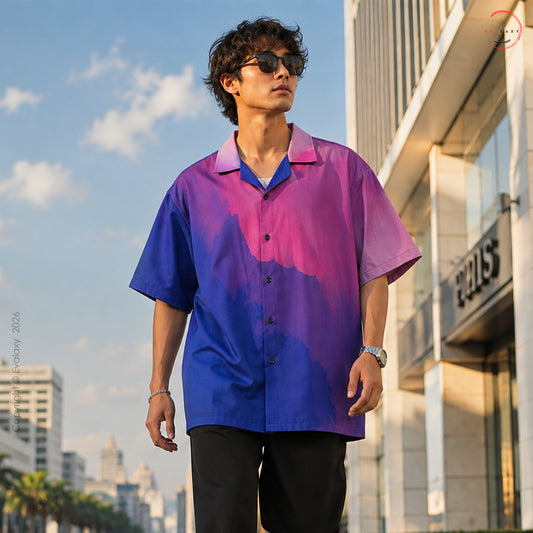 Purple & Blue Gradient Print Oversized Shirt For Men & Women