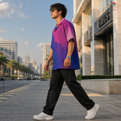 Purple & Blue Gradient Print Oversized Shirt For Men & Women