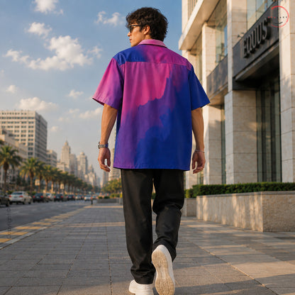 Purple & Blue Gradient Print Oversized Shirt For Men & Women