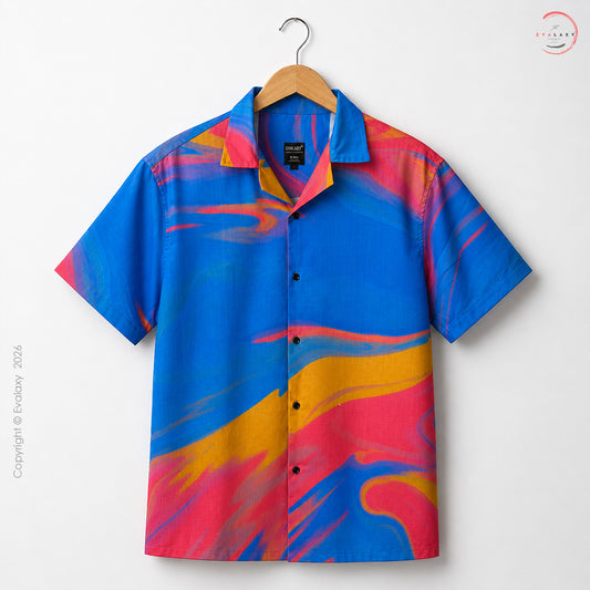 Vibrant Abstract Wave Print Oversized Shirt For Men & Women
