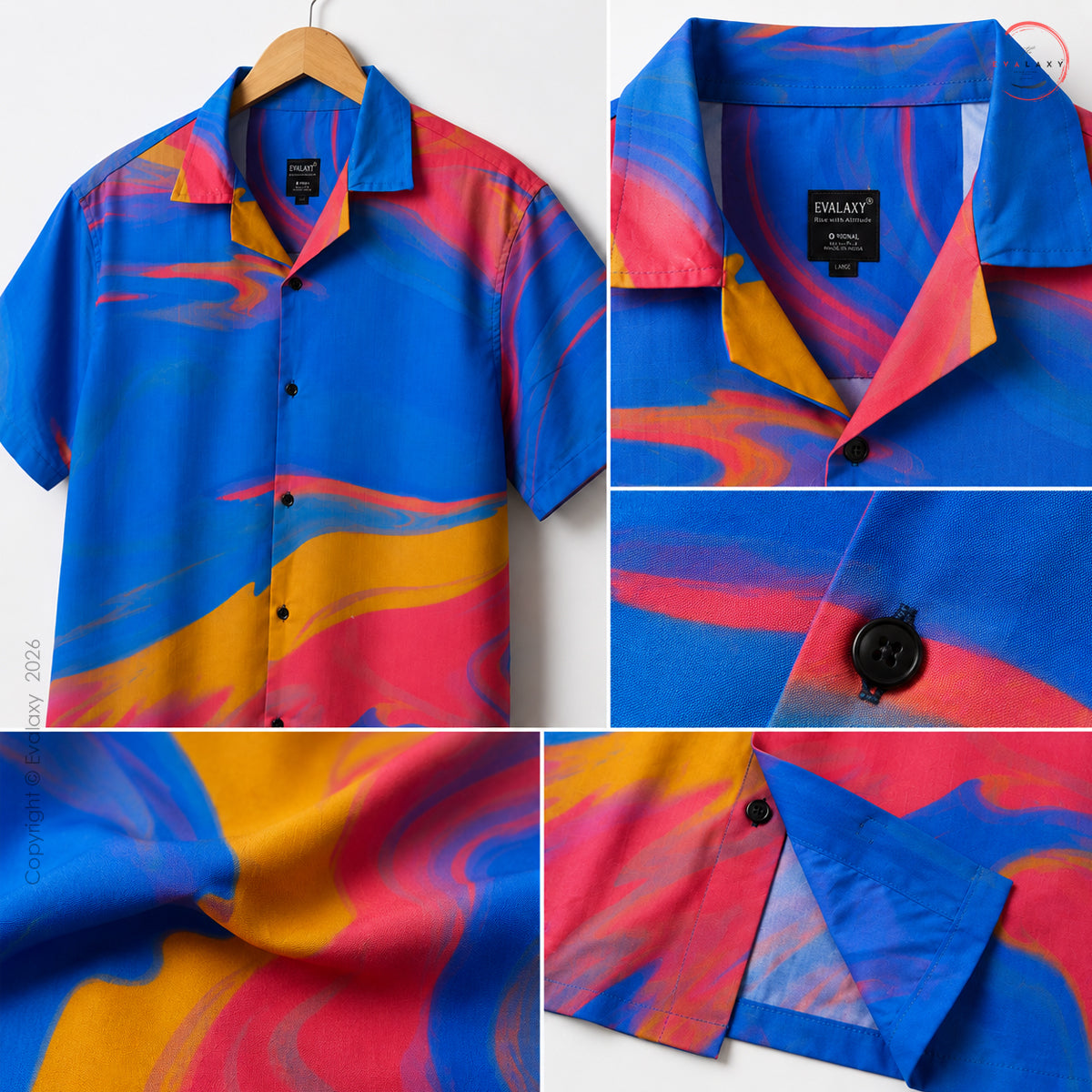 Vibrant Abstract Wave Print Oversized Shirt For Men & Women
