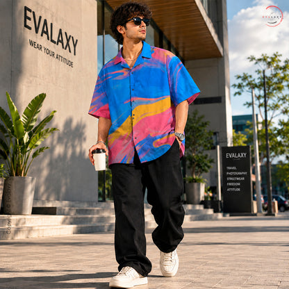 Vibrant Abstract Wave Print Oversized Shirt For Men & Women