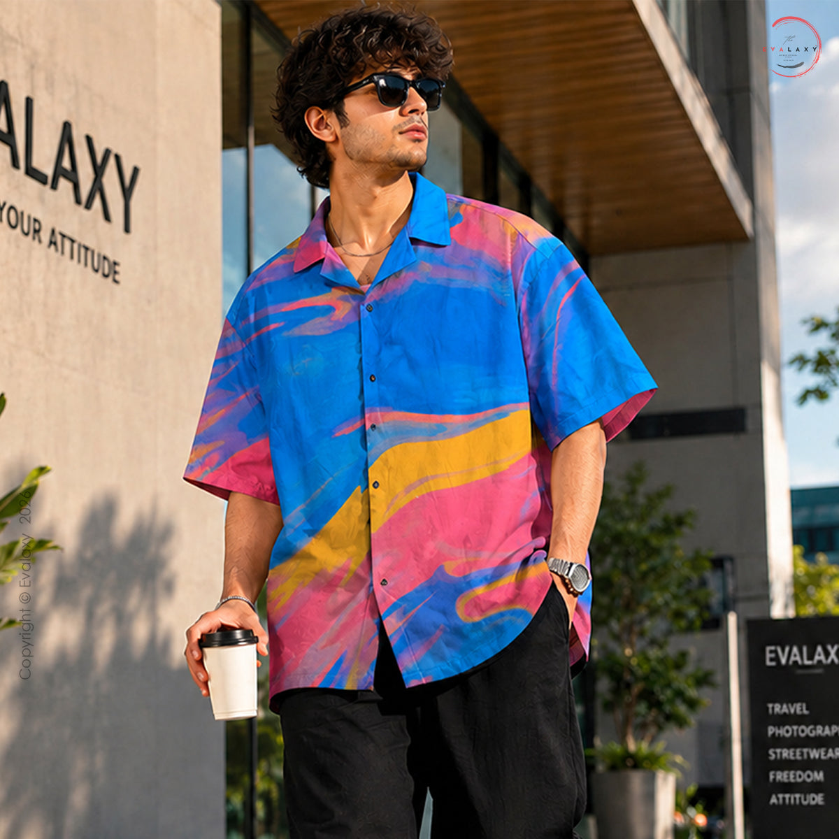 Vibrant Abstract Wave Print Oversized Shirt For Men & Women