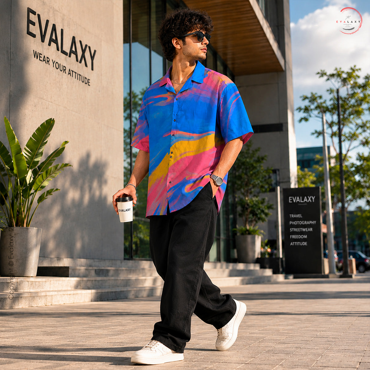 Vibrant Abstract Wave Print Oversized Shirt For Men & Women