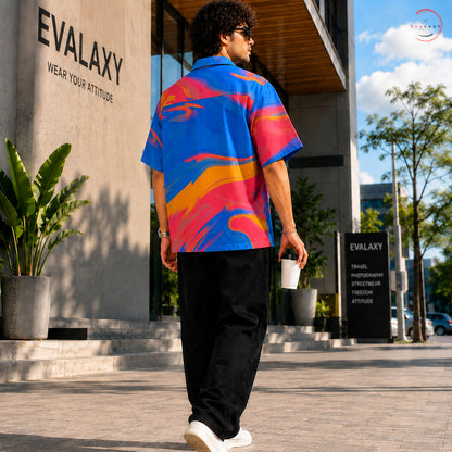 Vibrant Abstract Wave Print Oversized Shirt For Men & Women