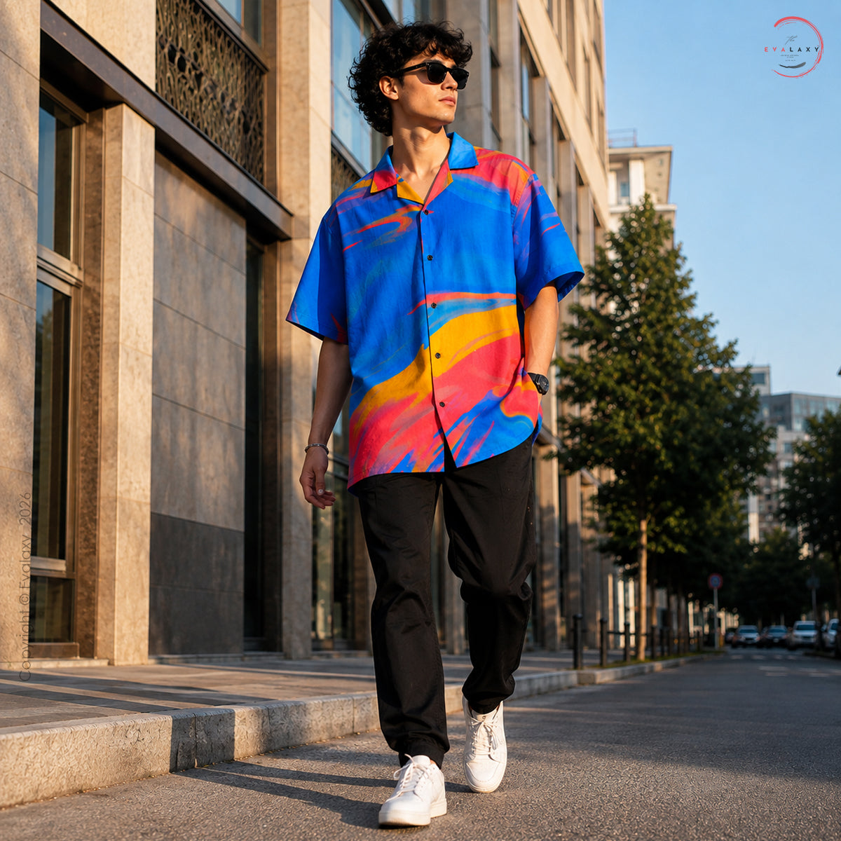 Vibrant Abstract Wave Print Oversized Shirt For Men & Women
