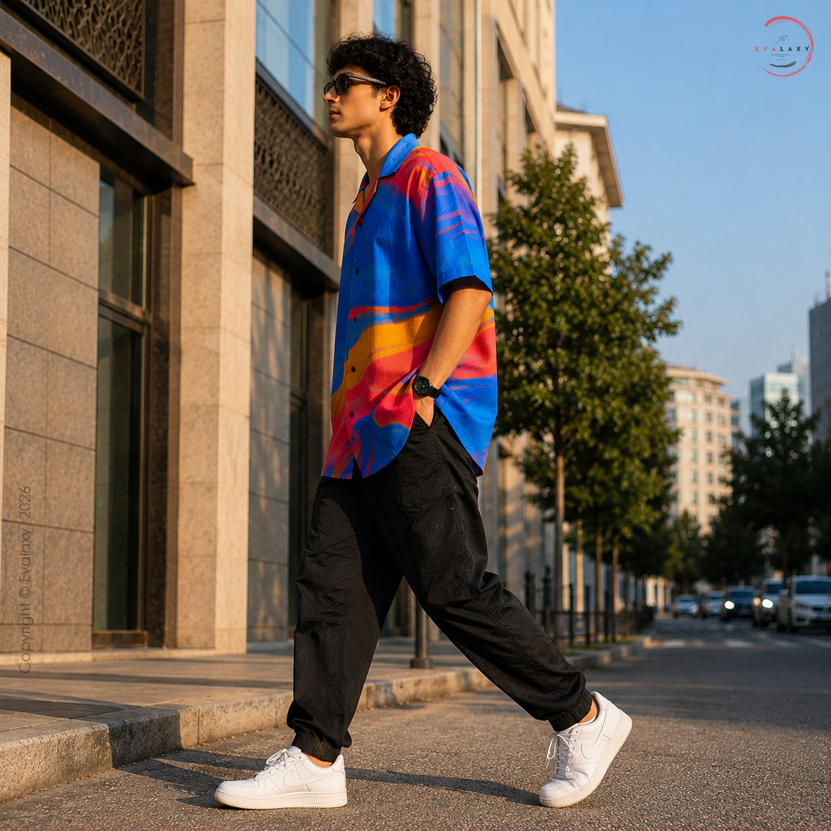Vibrant Abstract Wave Print Oversized Shirt For Men & Women