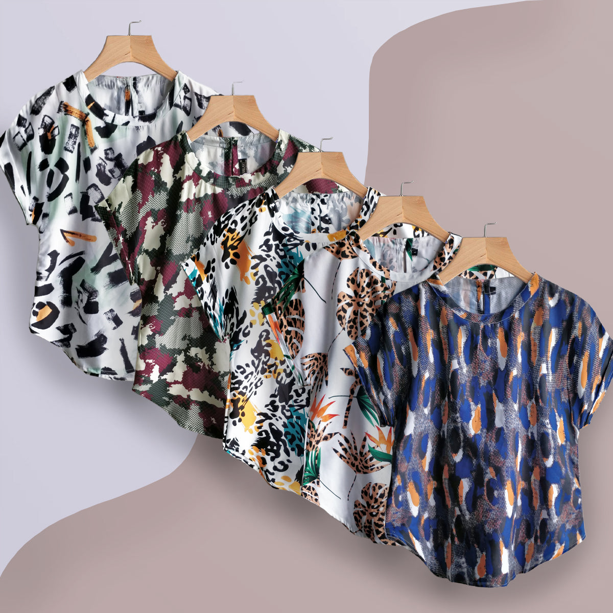 Leafy & Abstract Designs Top Combo Pack of 5 Pcs for Women & Girls