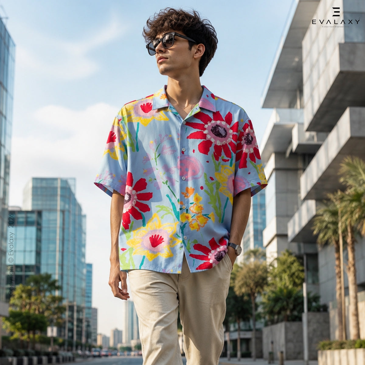 Men's CoolSky Sunflower All Over Printed Oversized Shirt