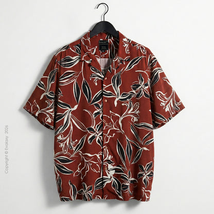 Men's Maroon Floral All Over Printed Oversized Shirt