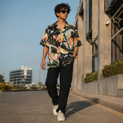 Abstract Sky Black All Over Printed Relaxed Fit Shirt
