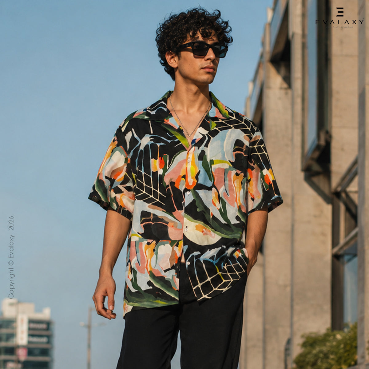 Abstract Sky Black All Over Printed Relaxed Fit Shirt