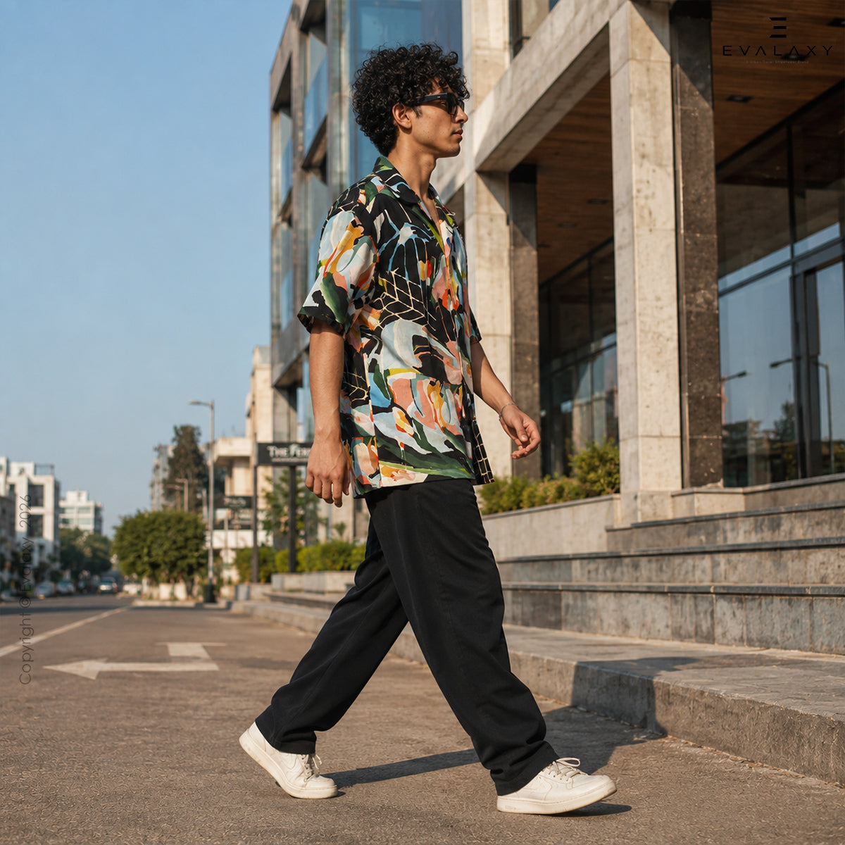 Abstract Sky Black All Over Printed Relaxed Fit Shirt