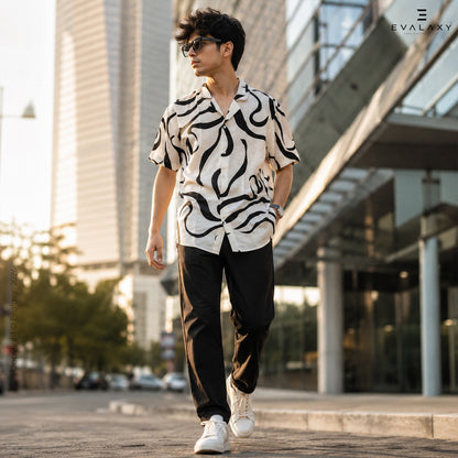Men Random Black Zebra Print Shirt Without Tee