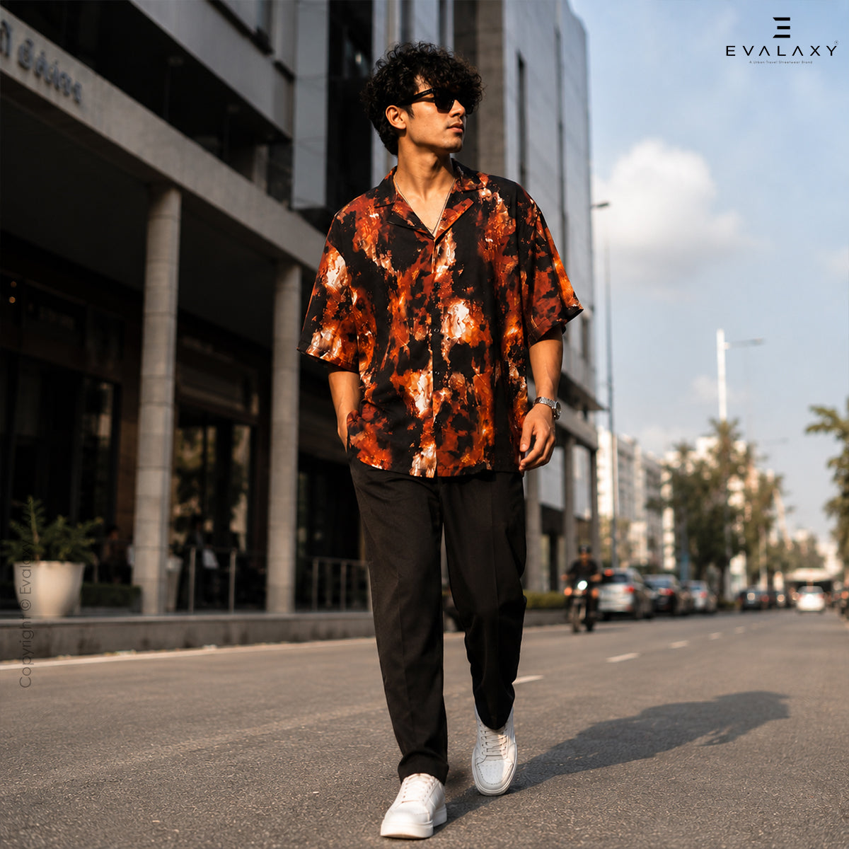 Abstract Fire All Over Printed Relaxed Fit Shirt