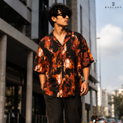 Abstract Fire All Over Printed Relaxed Fit Shirt