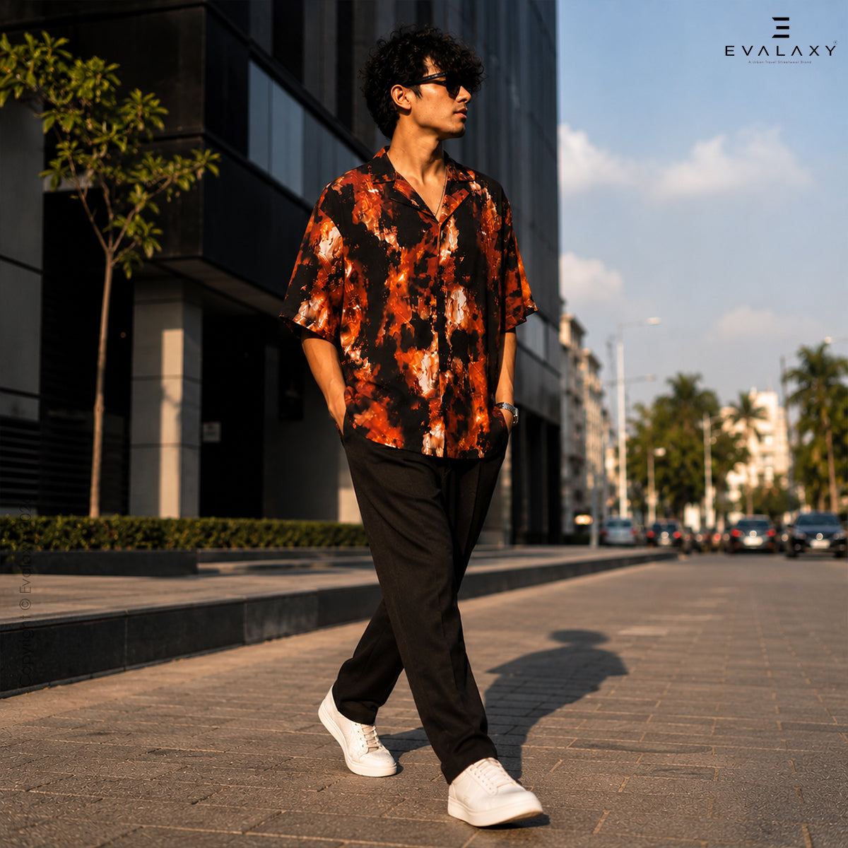 Abstract Fire All Over Printed Relaxed Fit Shirt