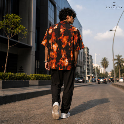 Abstract Fire All Over Printed Relaxed Fit Shirt