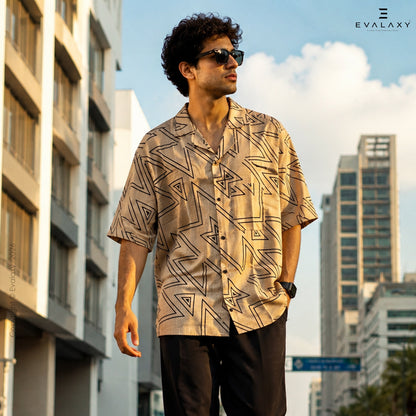 Peach Zig Zag All Over Printed Relaxed Fit Shirt