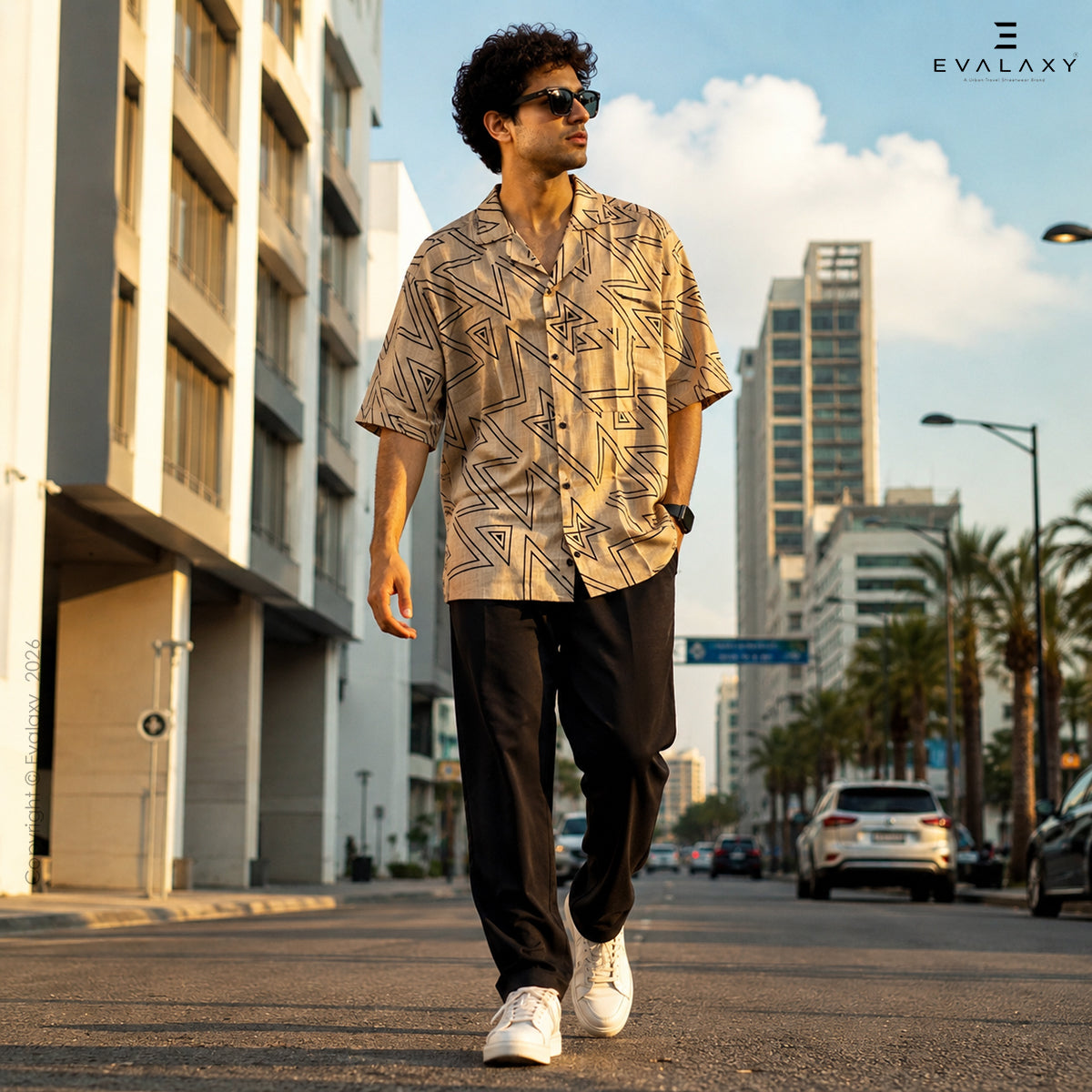 Peach Zig Zag All Over Printed Relaxed Fit Shirt