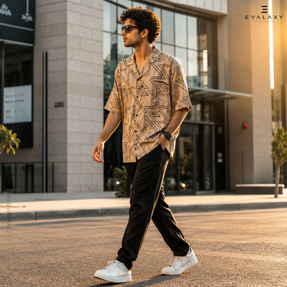 Peach Zig Zag All Over Printed Relaxed Fit Shirt