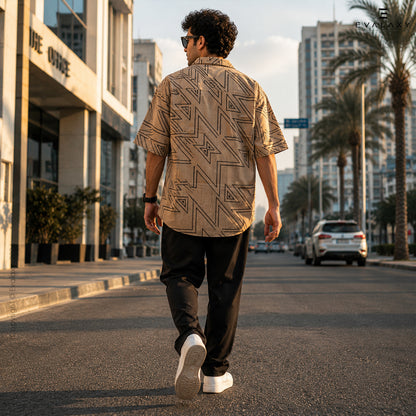 Peach Zig Zag All Over Printed Relaxed Fit Shirt