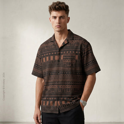 Brown Pattern All Over Printed Relaxed Fit Shirt
