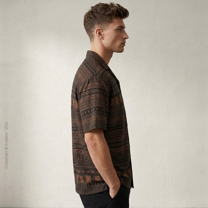 Brown Pattern All Over Printed Relaxed Fit Shirt