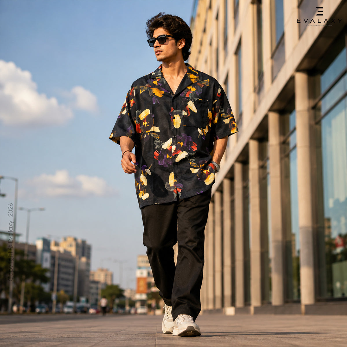 Black Floral All Over Printed Relaxed Fit Shirt