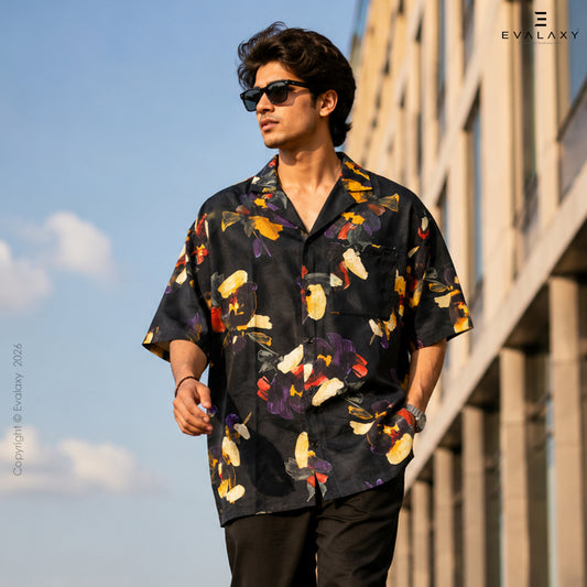 Black Floral All Over Printed Relaxed Fit Shirt