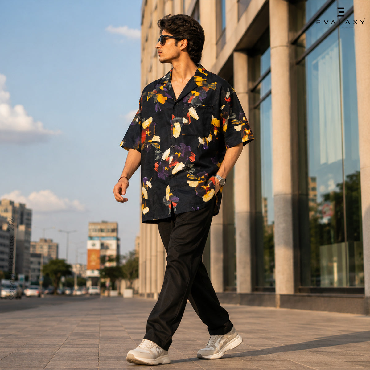 Black Floral All Over Printed Relaxed Fit Shirt
