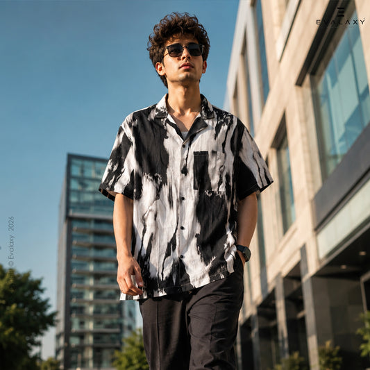 Abstract Black All Over Printed Relaxed Fit Shirt