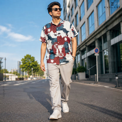 Off-White Maroon Splash Print Shirt