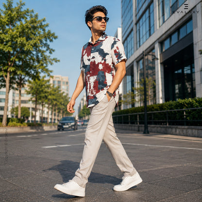 Off-White Maroon Splash Print Shirt