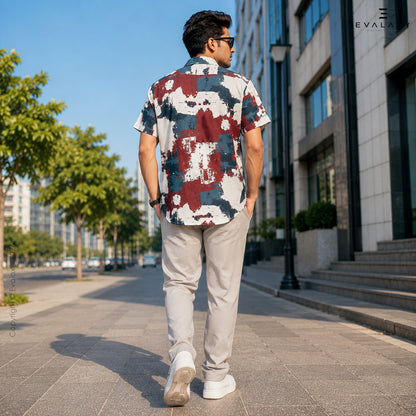 Off-White Maroon Splash Print Shirt