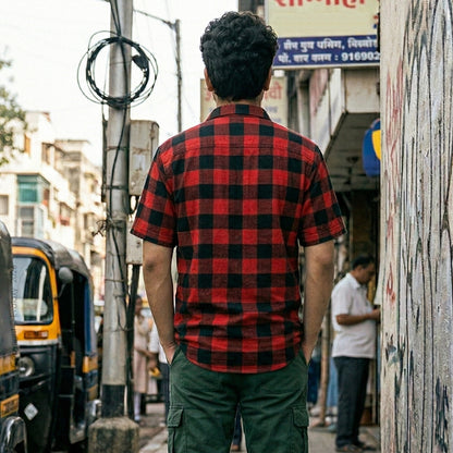 Red Checkered Half Sleeves Print Shirt