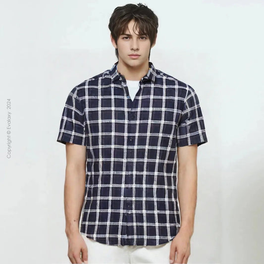 Dark Blue Checkered Half Sleeves Shirts for Men & Women