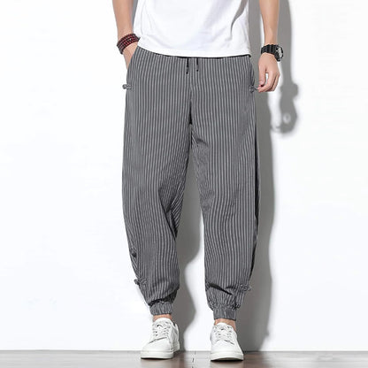 Men's Pants Loose Thin Grey Striped Jogger Breathable Casual Harem Pants