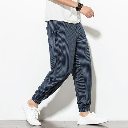 Men's Pants Loose Thin Blue Striped Jogger Breathable Casual Harem Pants