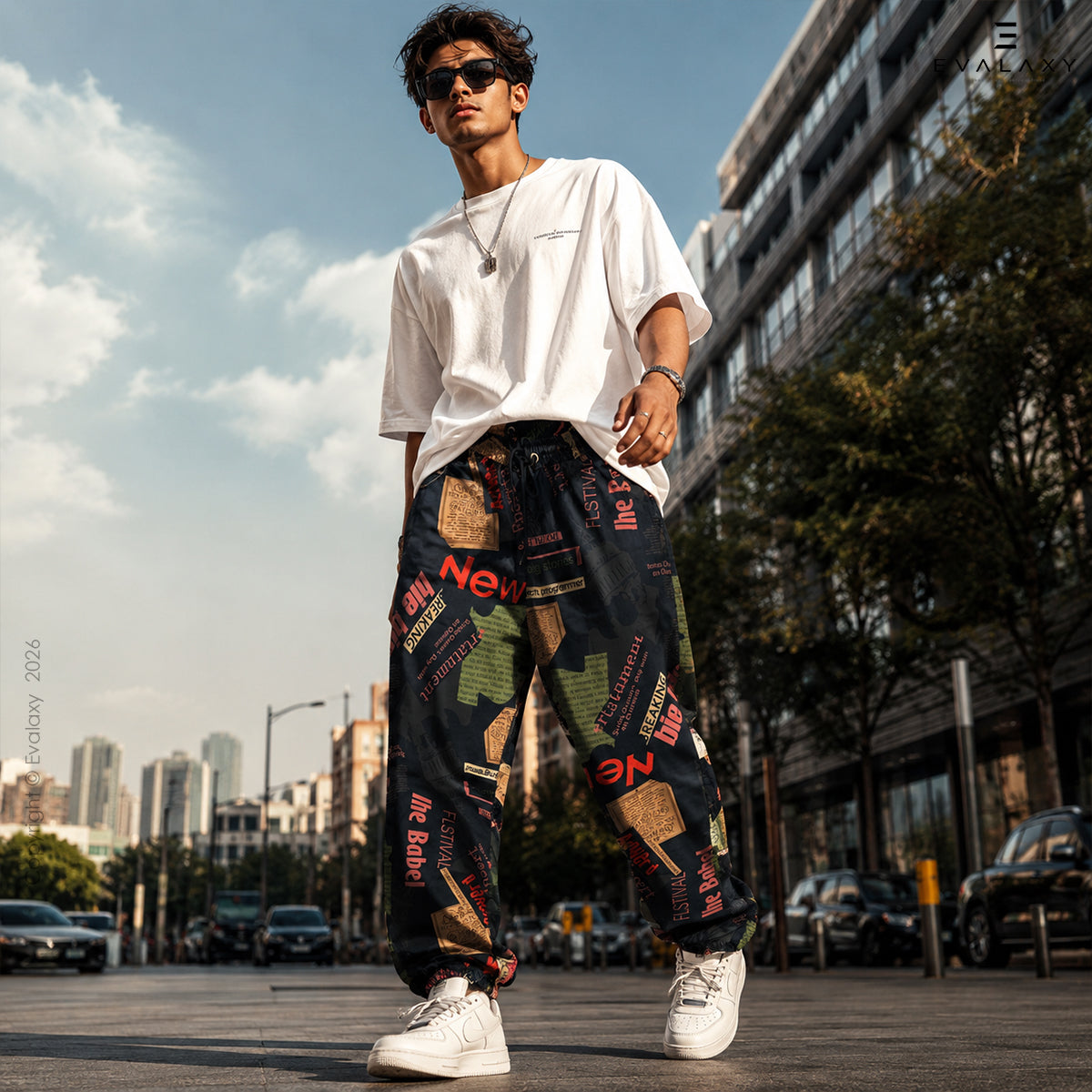 Loose Black News Text Jogger Breathable Casual Harem Pants For Men & Women
